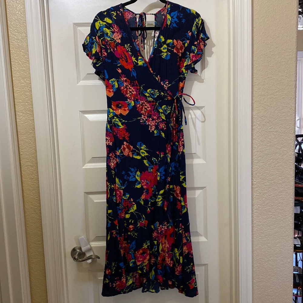 Band of Gypsies Bright Floral Wrap Dress